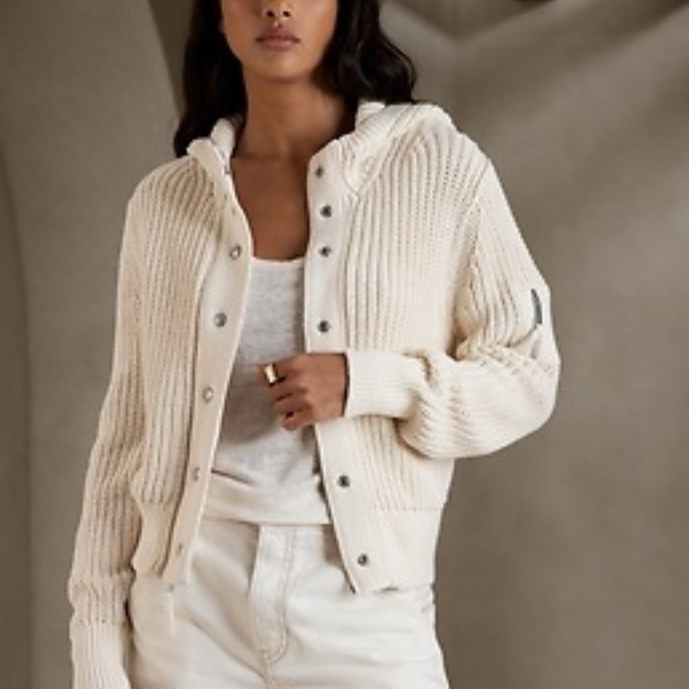 Cream Ribbed Knit Hoodie Cardigan